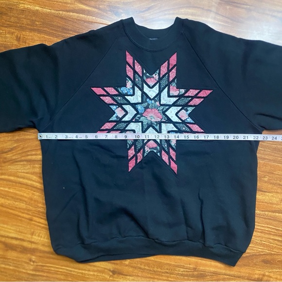 Vintage Women's Jerzees Black Quilted Star Crew Sweatshirt Size XL Cottagecore - Picture 14 of 16